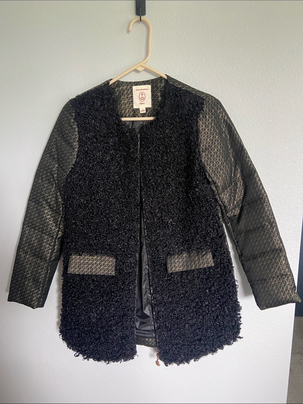My Story Black Gold Insulated Faux-Shearling Teddy Jacket with Quilted Sleeves